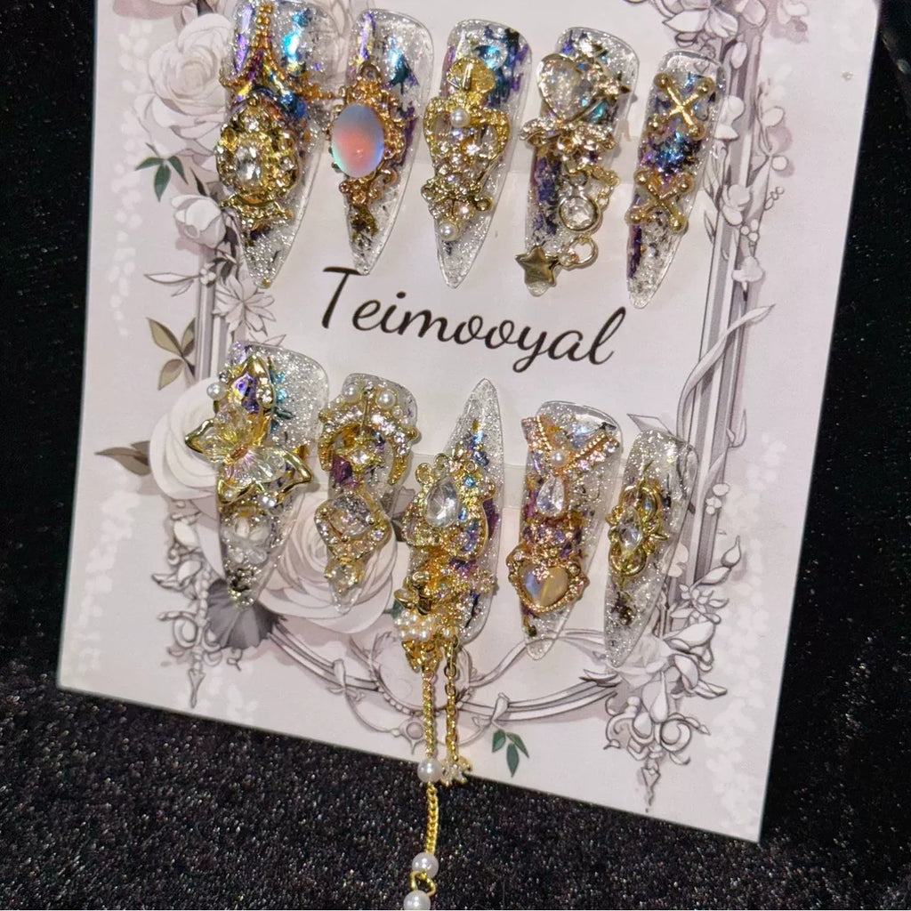 Real shot golden Miaojiang flash diamond temperament manicure baroque transparent wearing armor