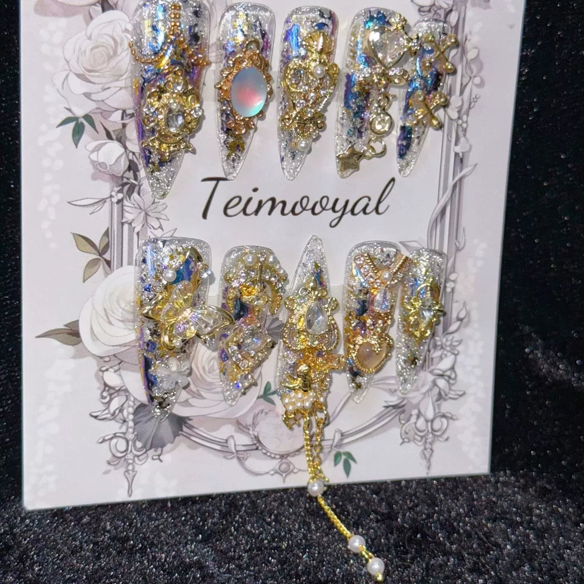 Real shot golden Miaojiang flash diamond temperament manicure baroque transparent wearing armor