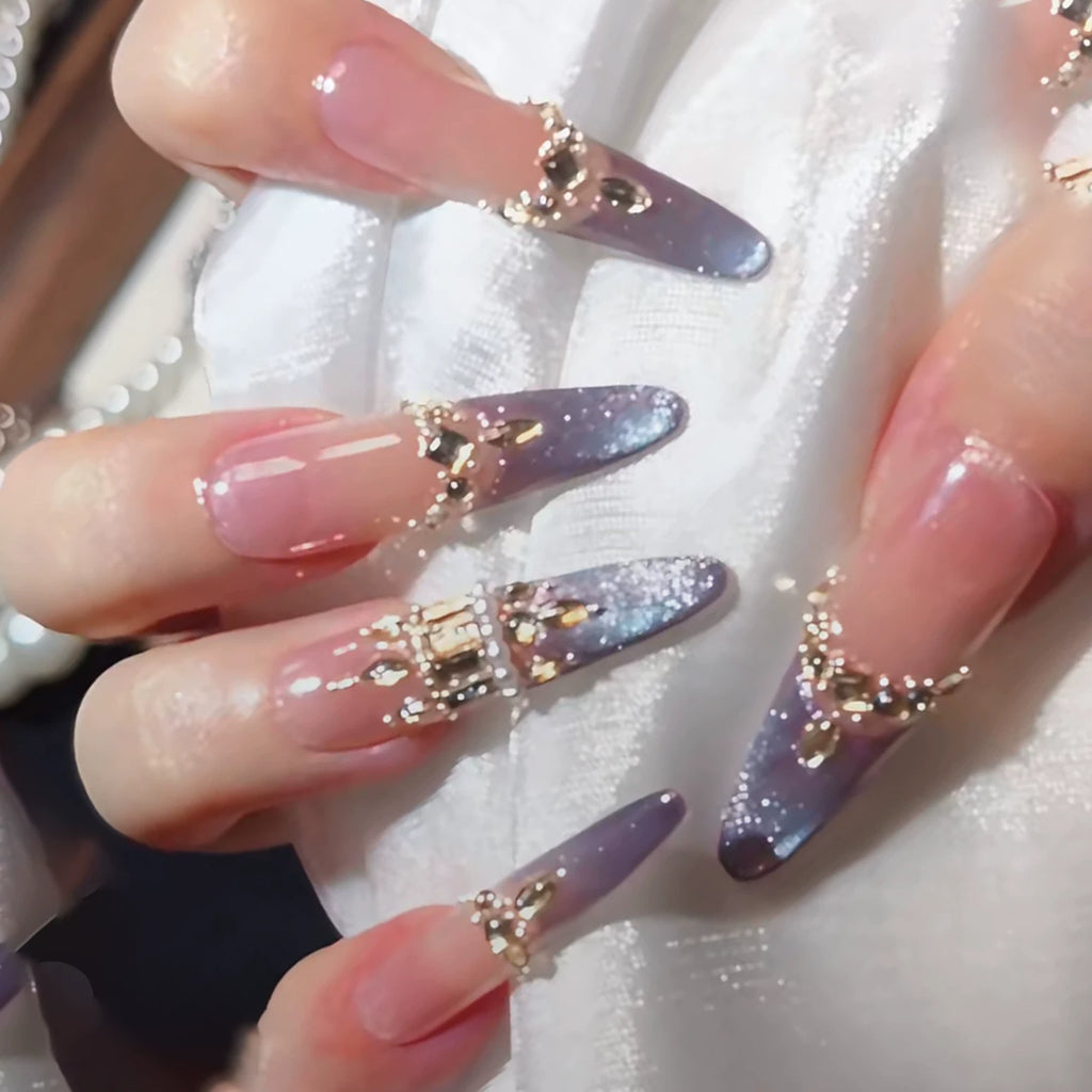 Fall and winter handmade wearable manicure fine dog french violet flash cat eye fake nails detachable whitening wedding nails