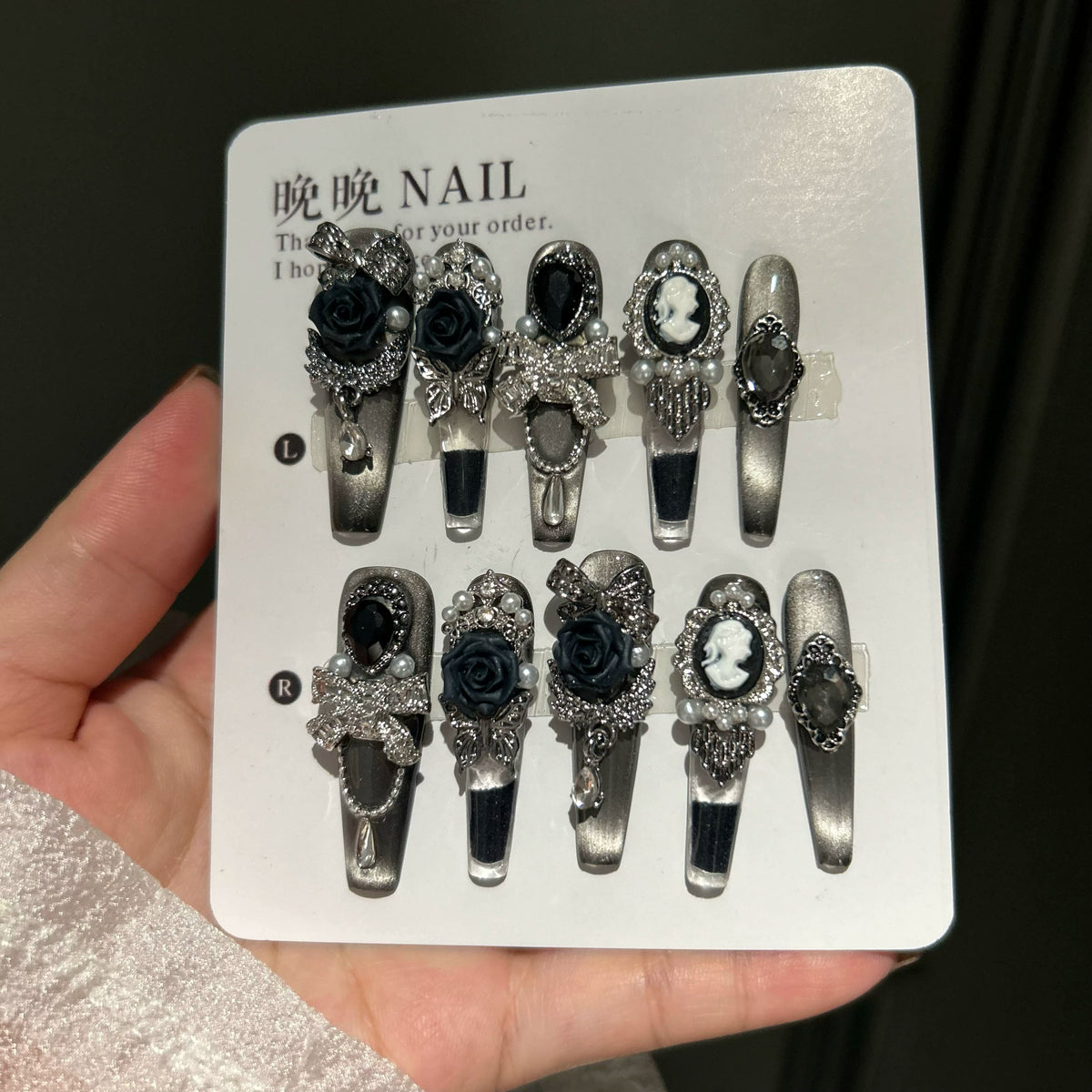 Handmade press-on nails: spicy girl manicures, premium heavy-duty dark art, quicksand & glitter styles - perfect for halloween!