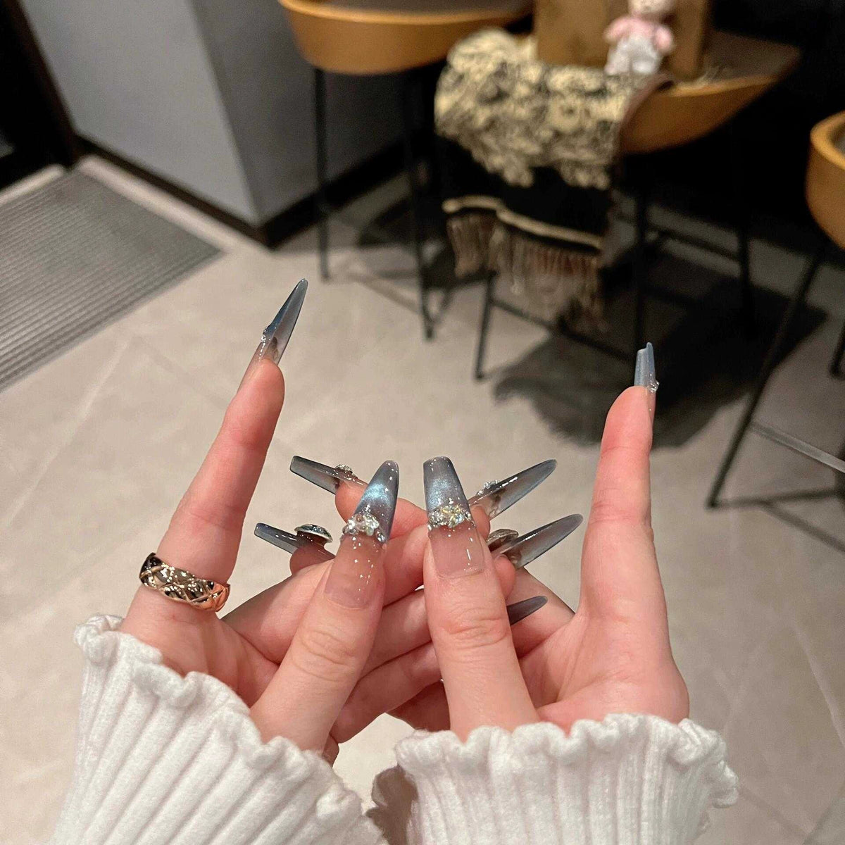 Spring new arrivals: dreamy ocean blue smiling french cat eye premium handmade press-on nails