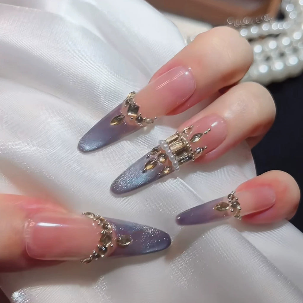 Fall and winter handmade wearable manicure fine dog french violet flash cat eye fake nails detachable whitening wedding nails