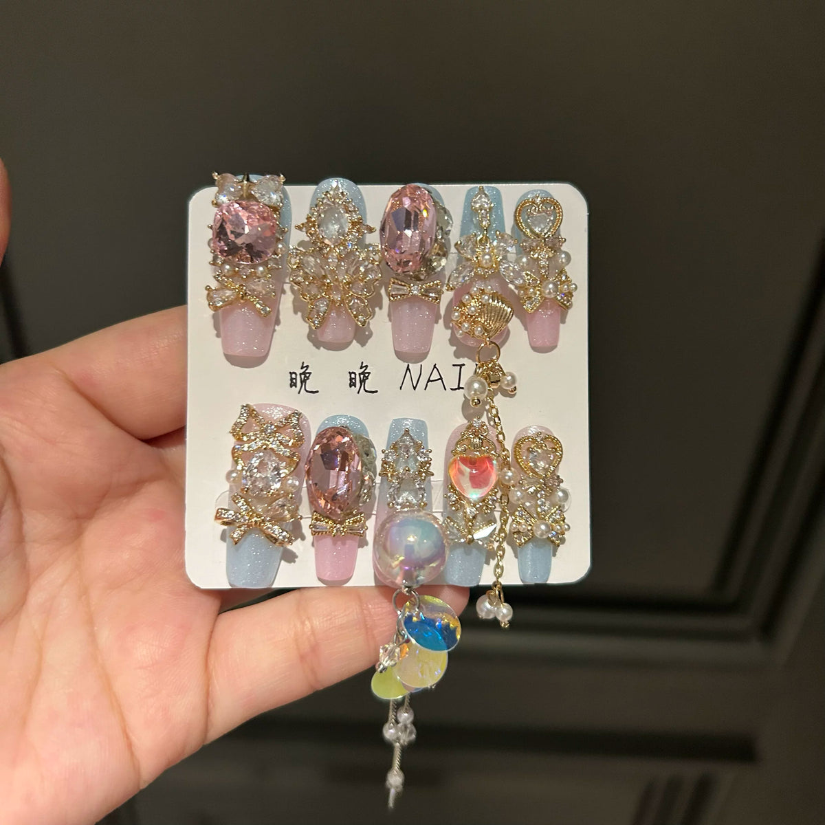 Handmade press-on nails, premium full zircon nail art accessories, dongzhou diamond luxury nail art, high-end style