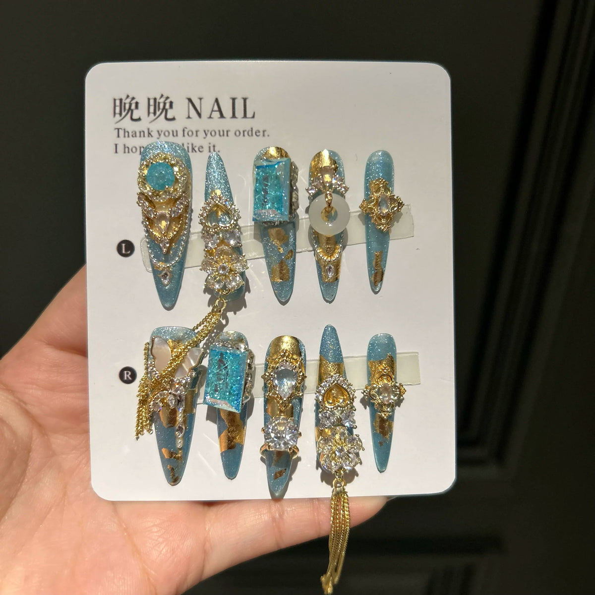 Crushed ice flower diamond full zircon jewelry handmade wearable nails full diamond luxury full zircon heavy industry handmade manicure