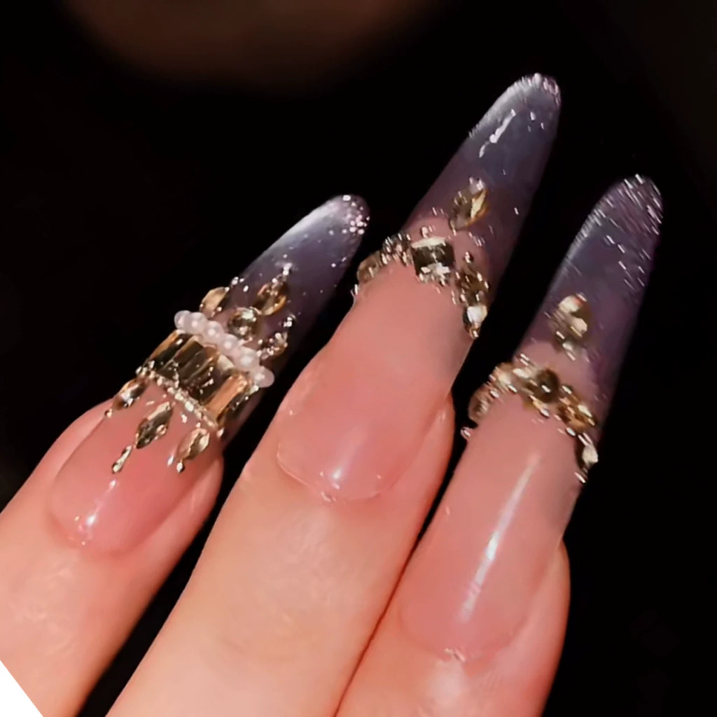 Fall and winter handmade wearable manicure fine dog french violet flash cat eye fake nails detachable whitening wedding nails