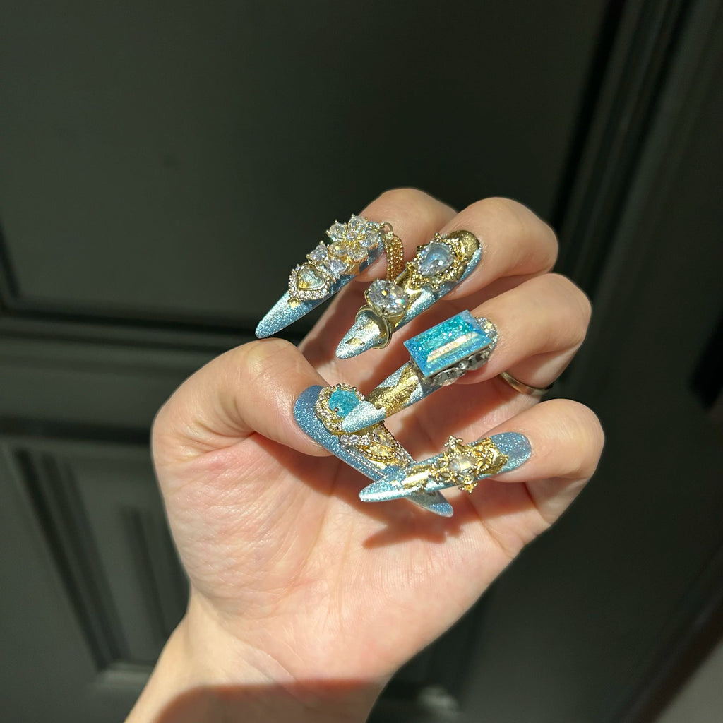 Crushed ice flower diamond full zircon jewelry handmade wearable nails full diamond luxury full zircon heavy industry handmade manicure