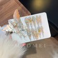 New cloisonné butterfly glitter handmade press-on nails - new year manicure, gold tone, brightening press-on nails