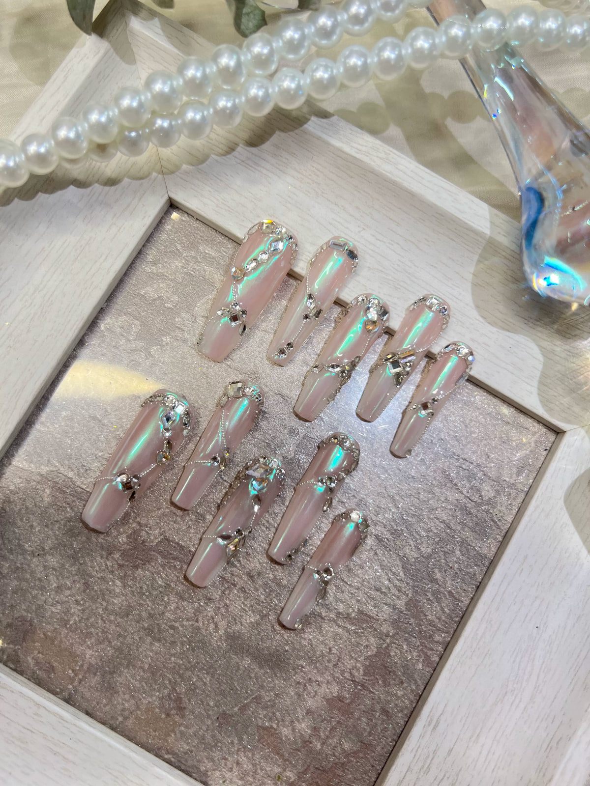 Temperament luxury full diamond steel ball spell diamond aurora powder gradual change full zircon diamond handmade wear nail custom nail manicure