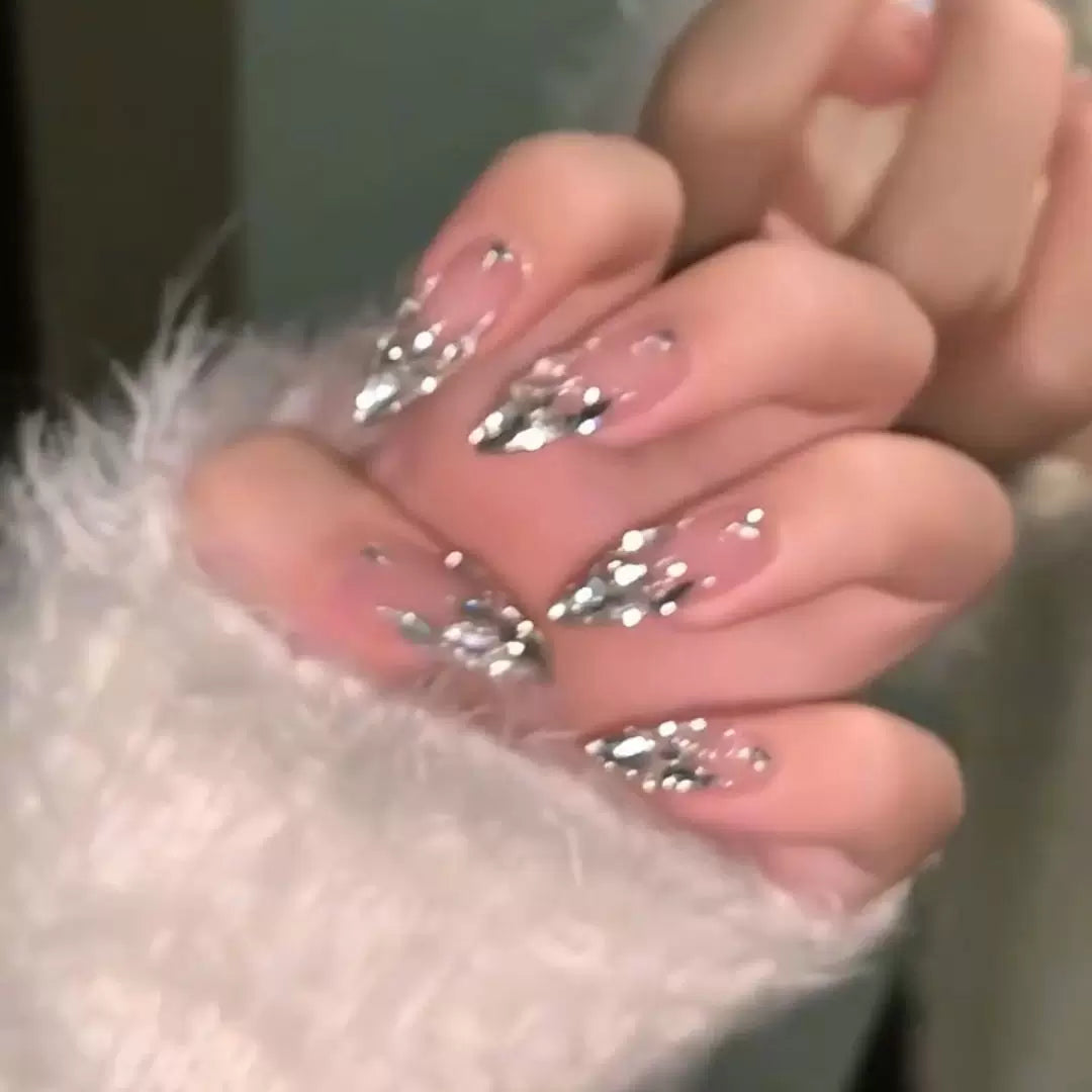 Explosive Nail Art Bright Galaxy Handmade Nail Wear New Year's Welfare Long White Versatile Gentle Nail Art
