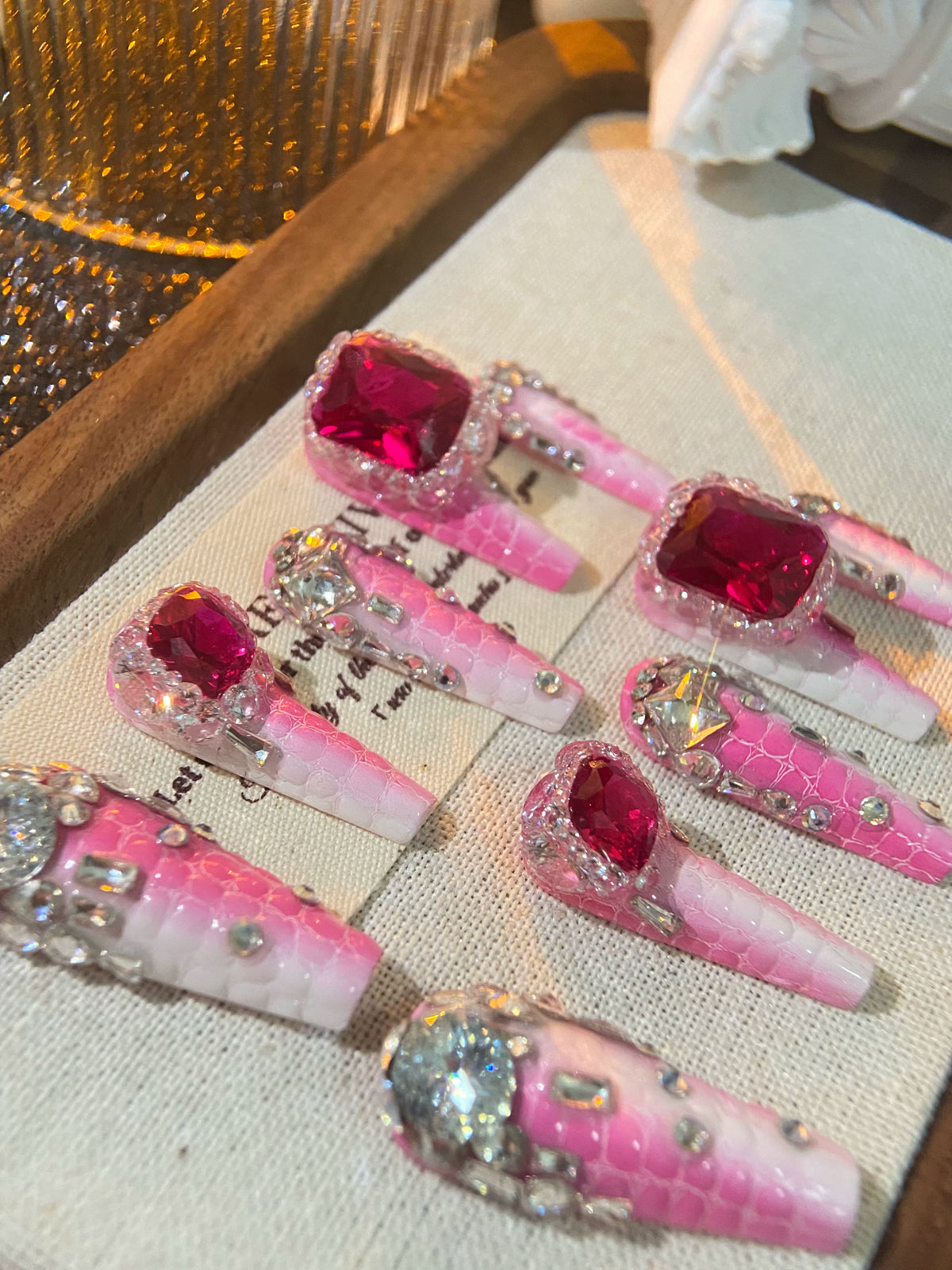 Crocodile pattern light luxury zircon diamond high-end handmade wearable nails personalized detachable nails manicure bridal nails