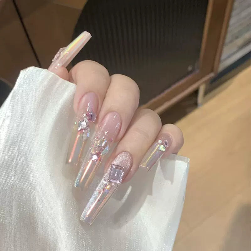 Advanced European and American super long atmosphere eye-catching Aurora Mermaid Ji cat eye sequins handmade custom wearing manicure