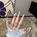 Luxury chic, heart-shaped diamond accent, gentle smile, french cat eye, long handmade press-on nails