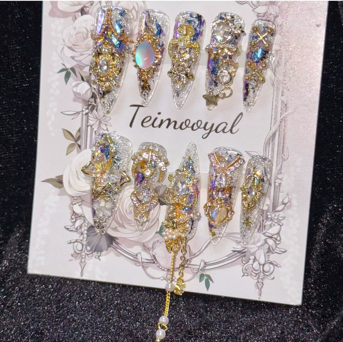 Real shot golden Miaojiang flash diamond temperament manicure baroque transparent wearing armor