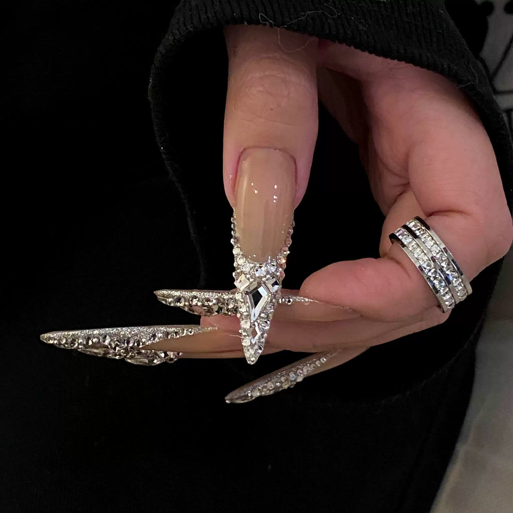 Handmade custom wedding dress wearing manicure French full diamond slender dog wedding nail European and American super long wedding nail pregnant woman bride
