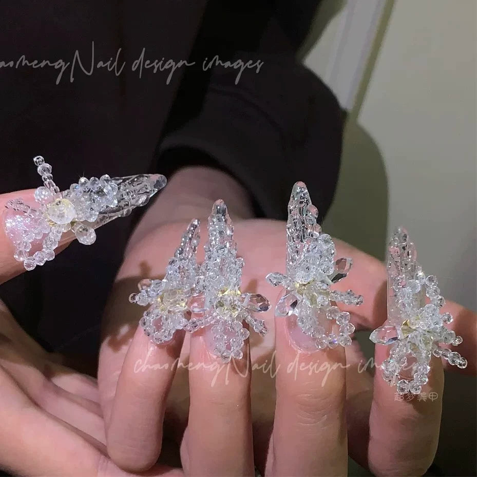 Nail art pure hand-worn nail ice transparent three-dimensional flower nail art pure hand-worn nail