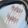 Manicure handmade wear nail removable patch pink cat's eye luxury flash pigeon egg big diamond white