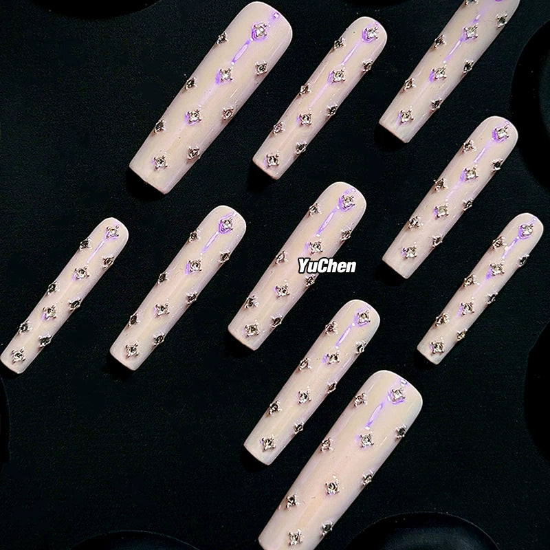 Sweetheart sparkle new heavy-duty press-on nails, hot girl pink, handmade, subculture, extra long