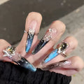 Pure handmade Spice Girl black and silver manicure temperament smudged cat eye flash Japanese wear armor