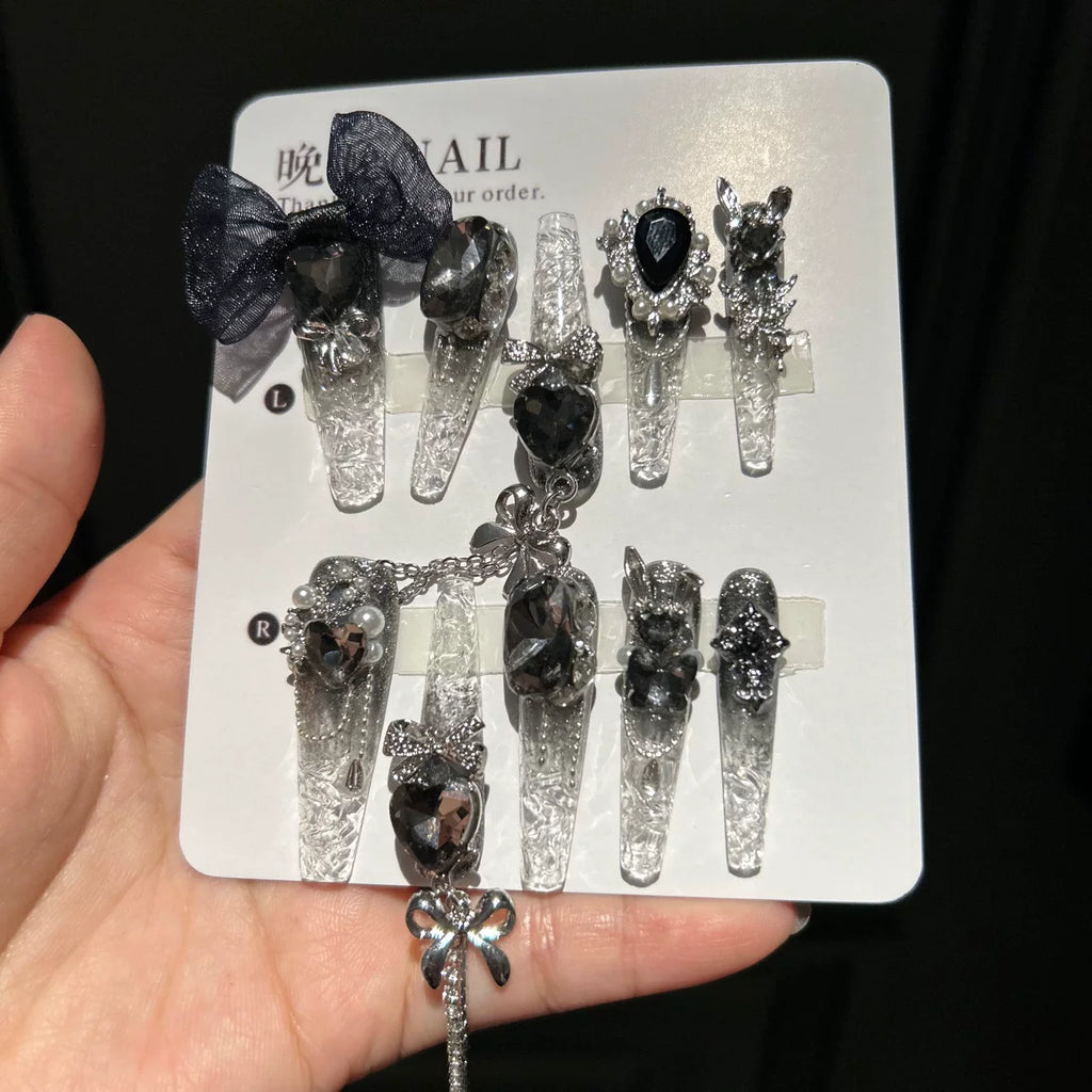 Original handmade wearable nails, crushed ice, pure desire style manicure, handmade exquisite butterfly heavy industry nails