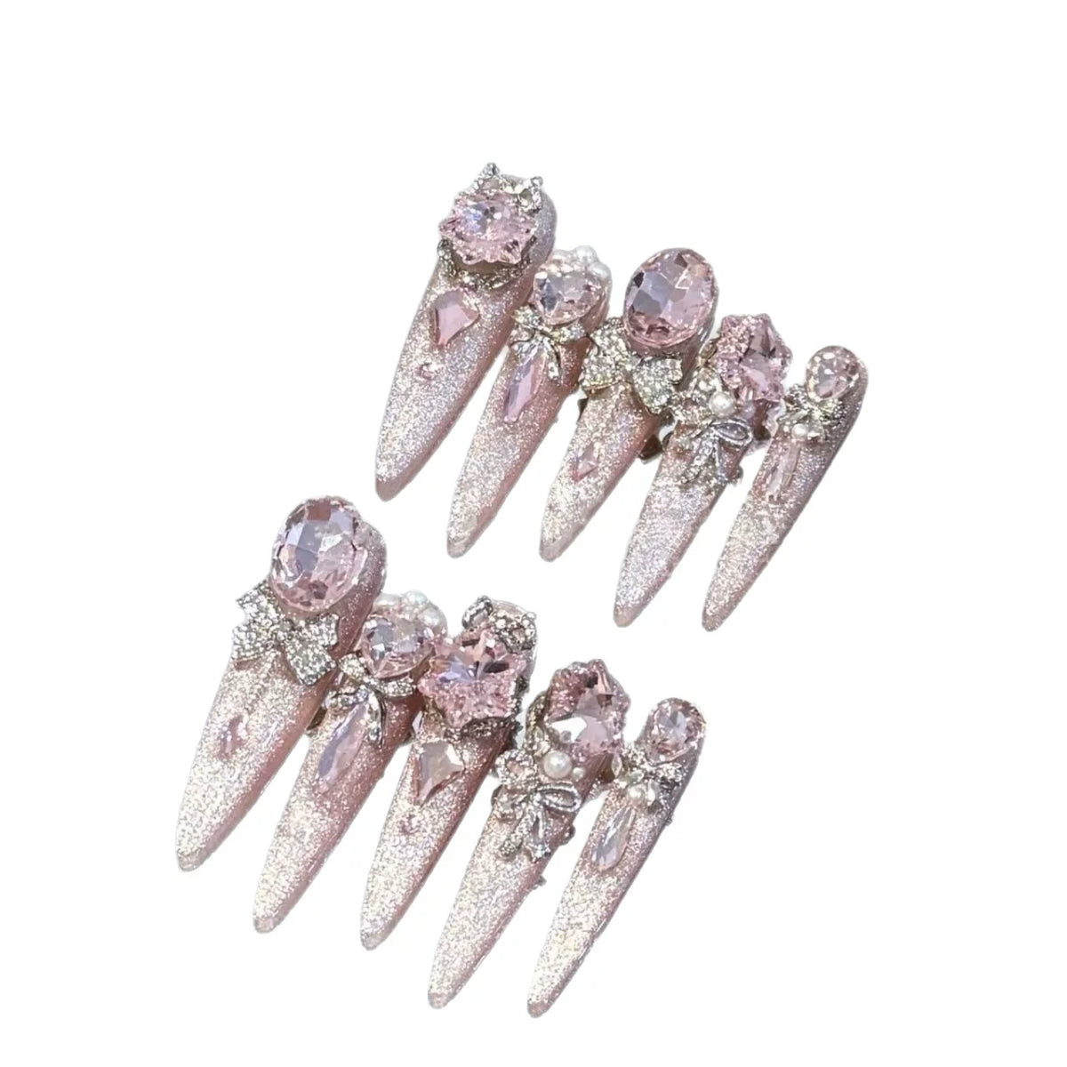 Manicure handmade wear nail removable patch pink cat's eye luxury flash pigeon egg big diamond white