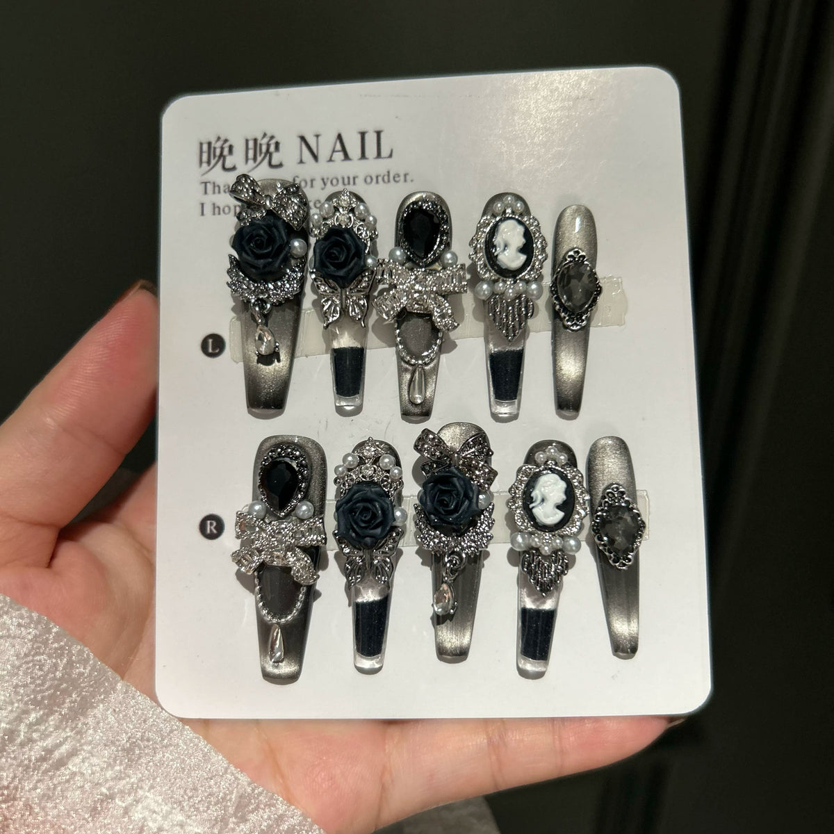 Handmade press-on nails: spicy girl manicures, premium heavy-duty dark art, quicksand & glitter styles - perfect for halloween!