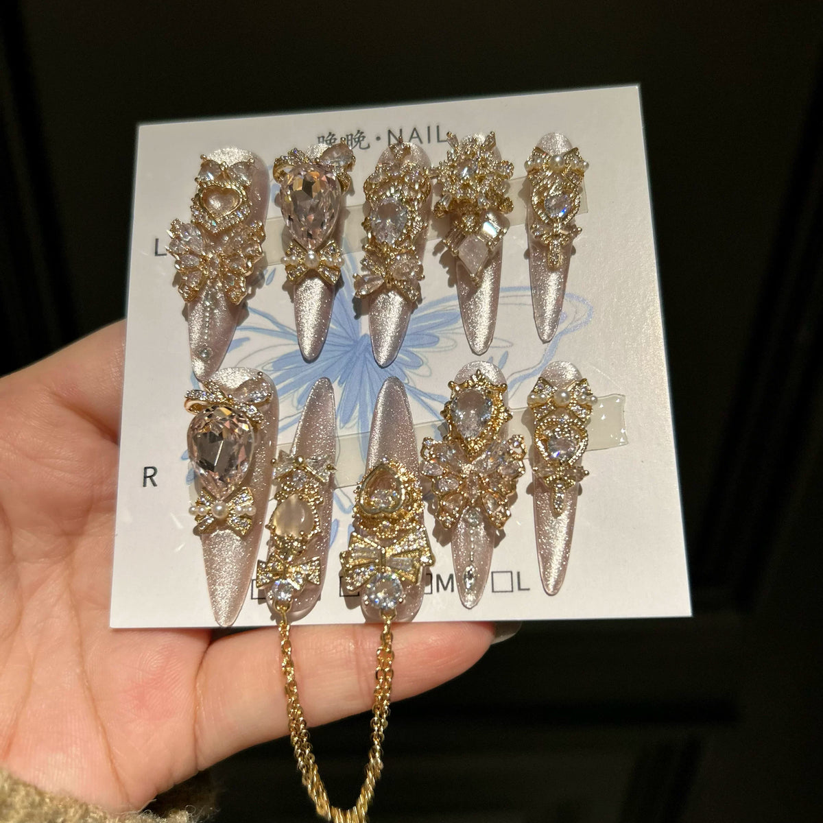 Purely handmade armor with full hands and full zirconium dongzhou diamond elegant luxury niche stylelong style handmade manicure
