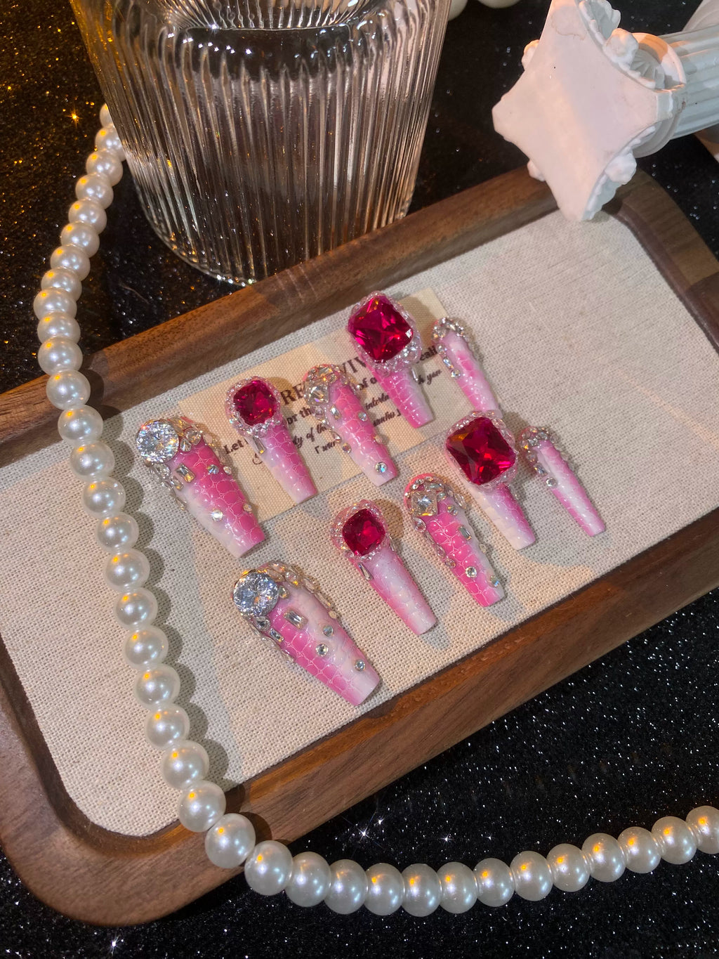 Crocodile pattern light luxury zircon diamond high-end handmade wearable nails personalized detachable nails manicure bridal nails
