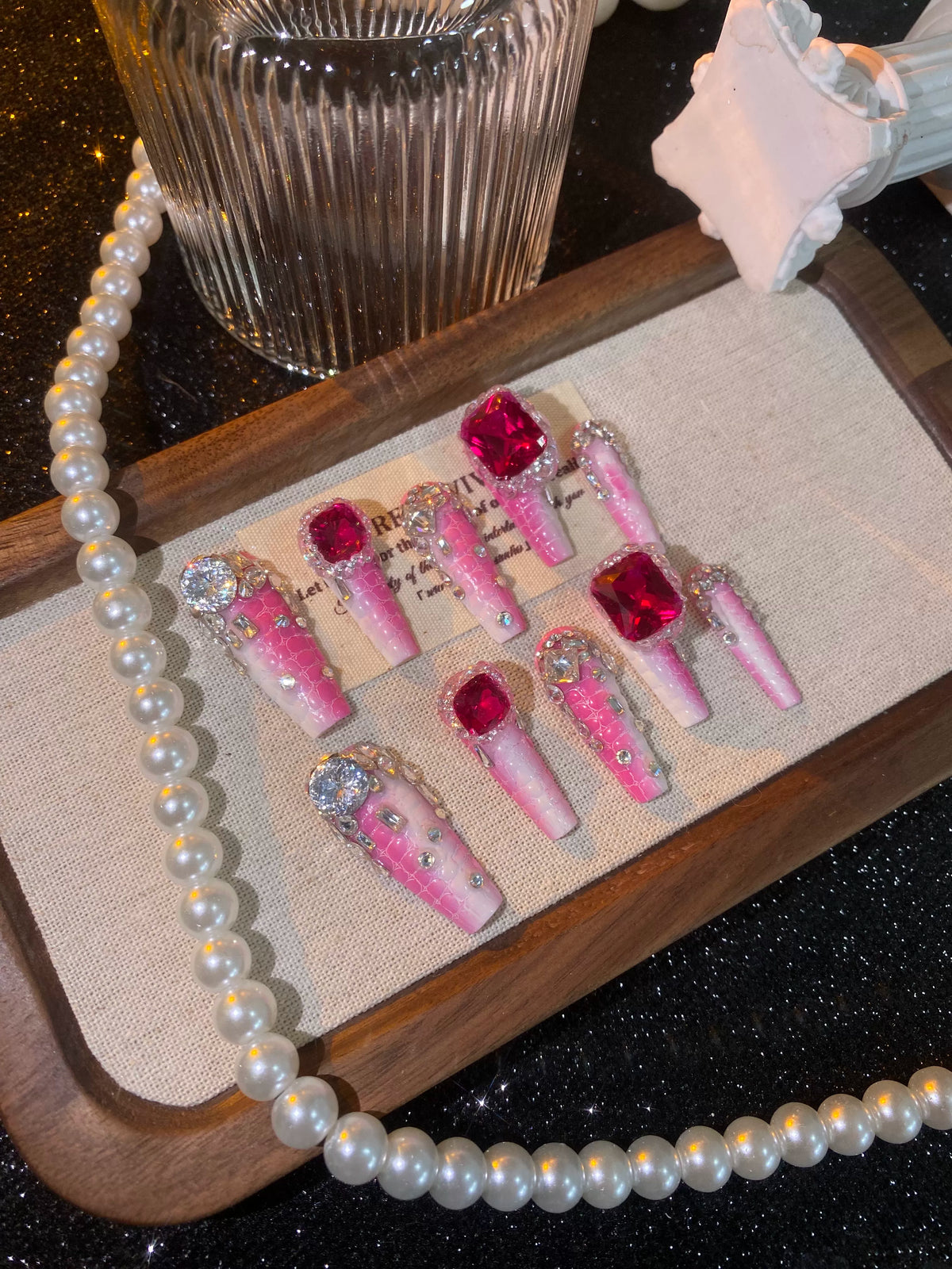 Crocodile pattern light luxury zircon diamond high-end handmade wearable nails personalized detachable nails manicure bridal nails