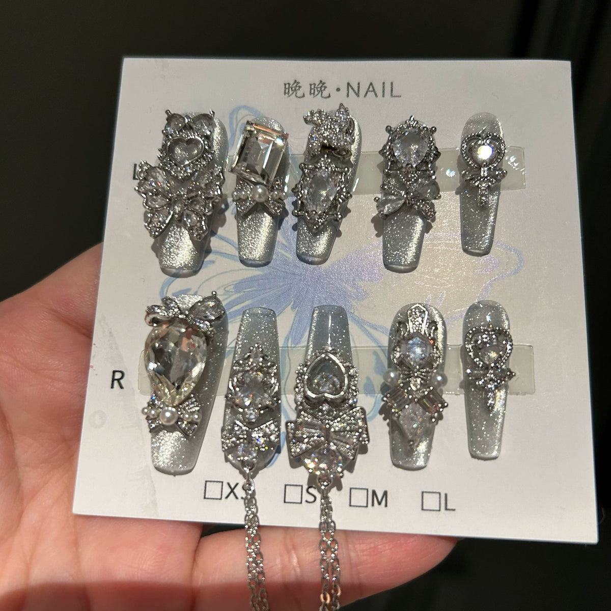 Thousand gold pure handmade wearable armor full zirconium eastern zhou diamond classyluxury handmade nail art patch beating heart