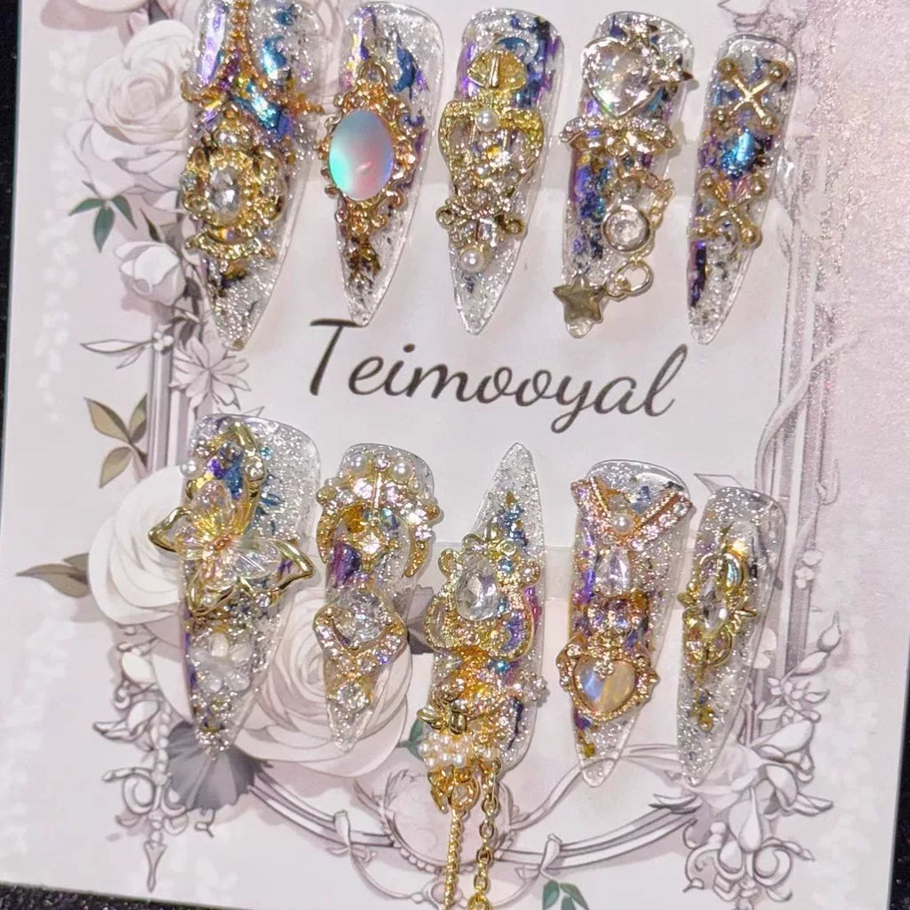 Real shot golden Miaojiang flash diamond temperament manicure baroque transparent wearing armor