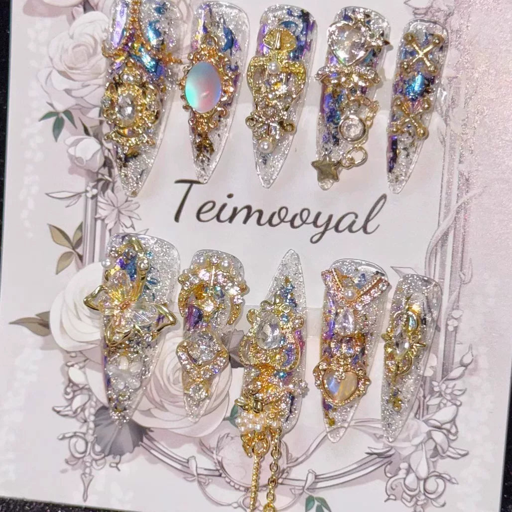 Real shot golden Miaojiang flash diamond temperament manicure baroque transparent wearing armor