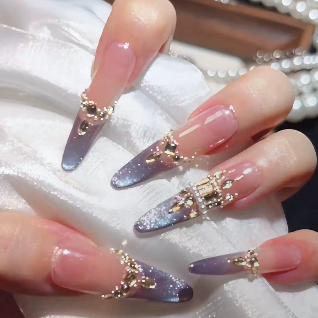 Fall and winter handmade wearable manicure fine dog french violet flash cat eye fake nails detachable whitening wedding nails