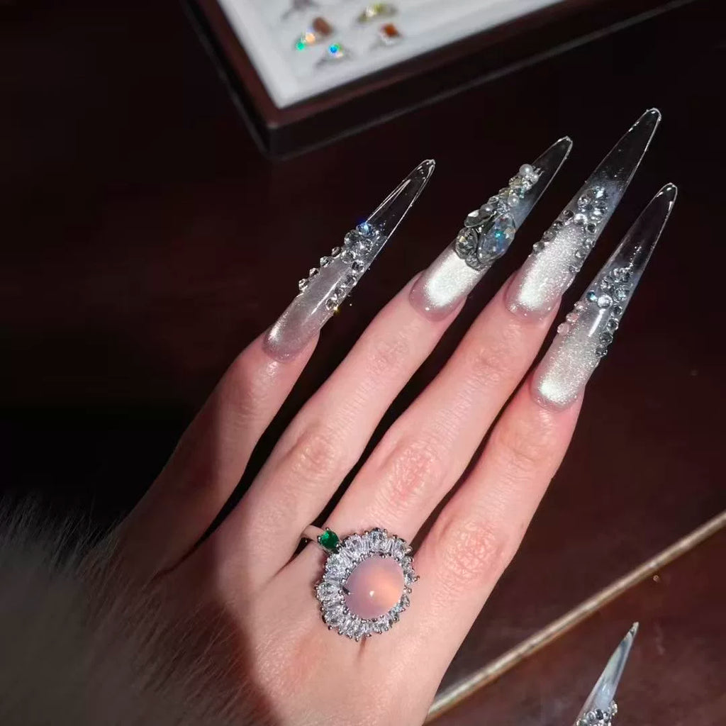Super Immortal Atmosphere Shining Aurora Full Diamond Cat's Eye Pure Handmade Wedding Photos Nail Art Wear Nail Art