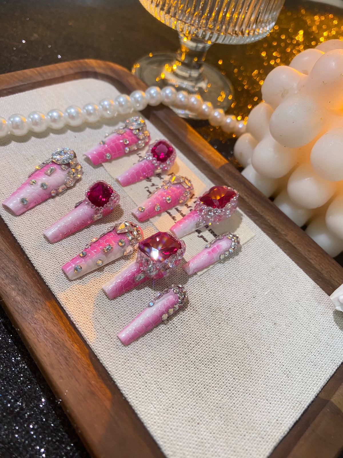 Crocodile pattern light luxury zircon diamond high-end handmade wearable nails personalized detachable nails manicure bridal nails
