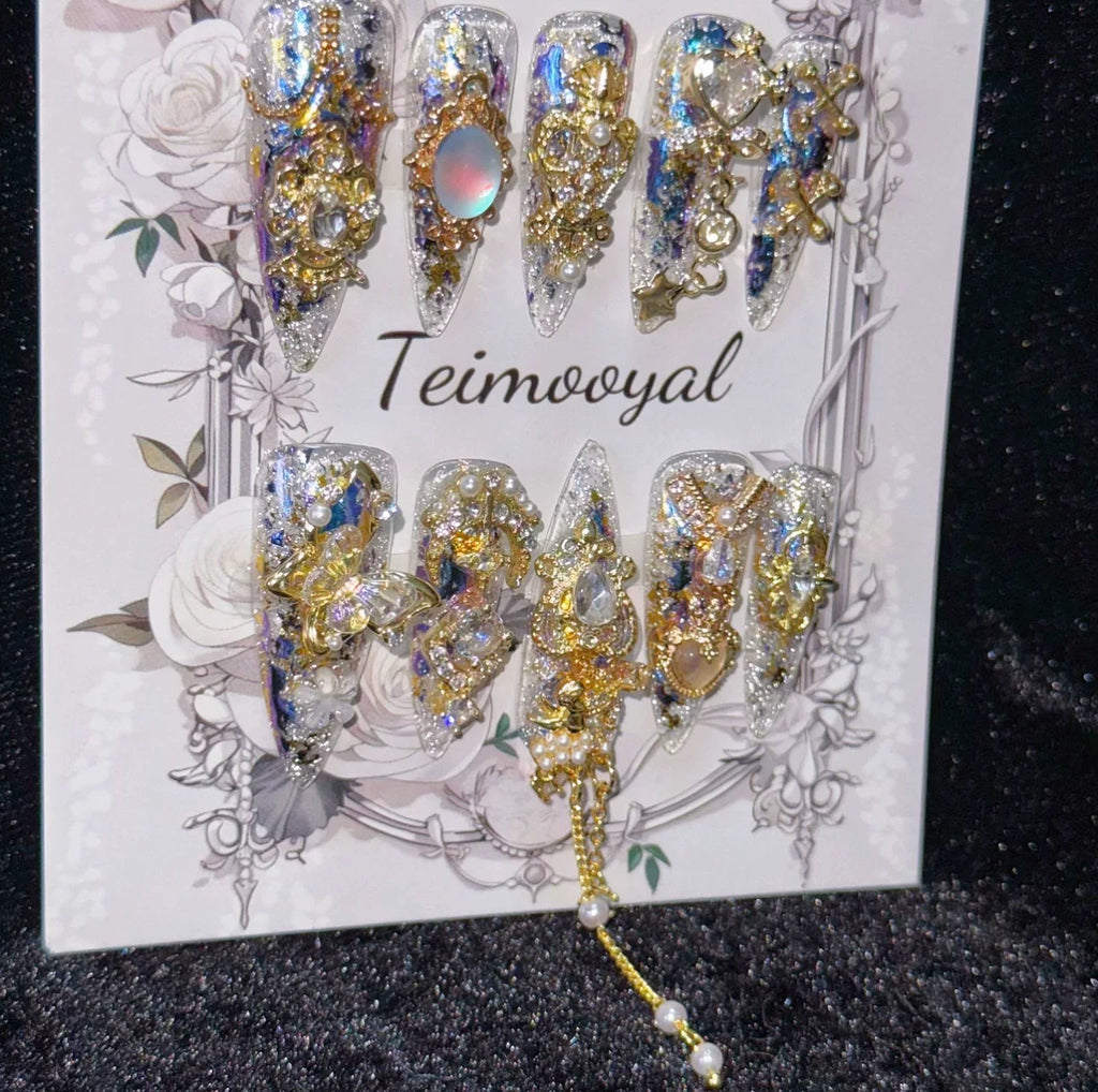 Real shot golden Miaojiang flash diamond temperament manicure baroque transparent wearing armor