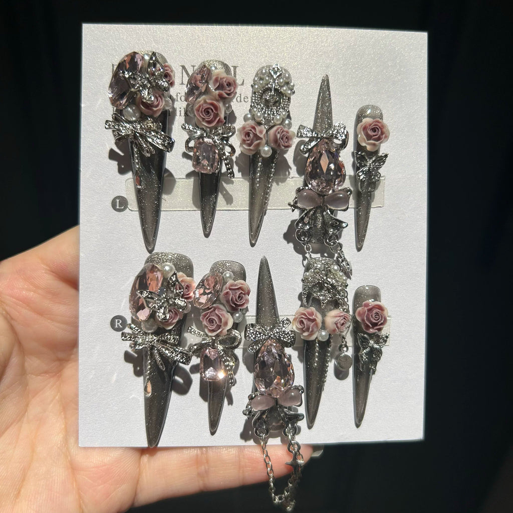 Heavy industry hot girl style purely handmade wearable nails new handmade nail art patch long nails