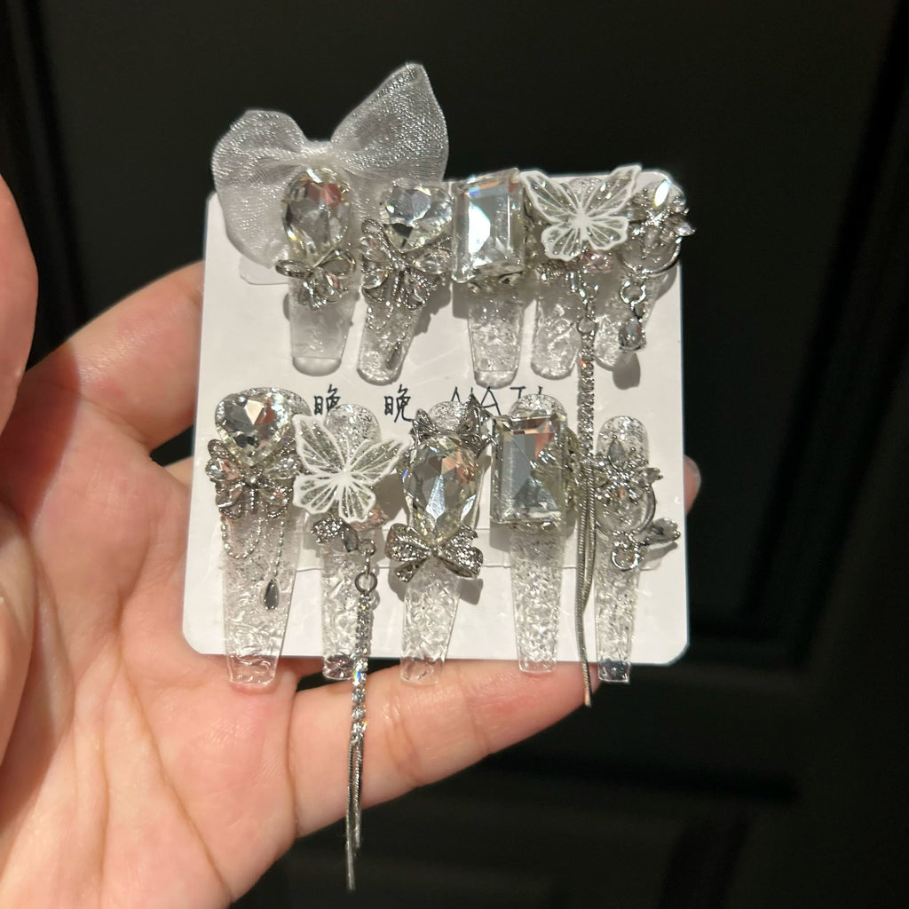 Ice queen new arrival crushed ice glass nail water ripple original handmade manicure heavy industry wearable nails