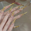 Wear long gold-plated classy white pure handmade pointed manicure