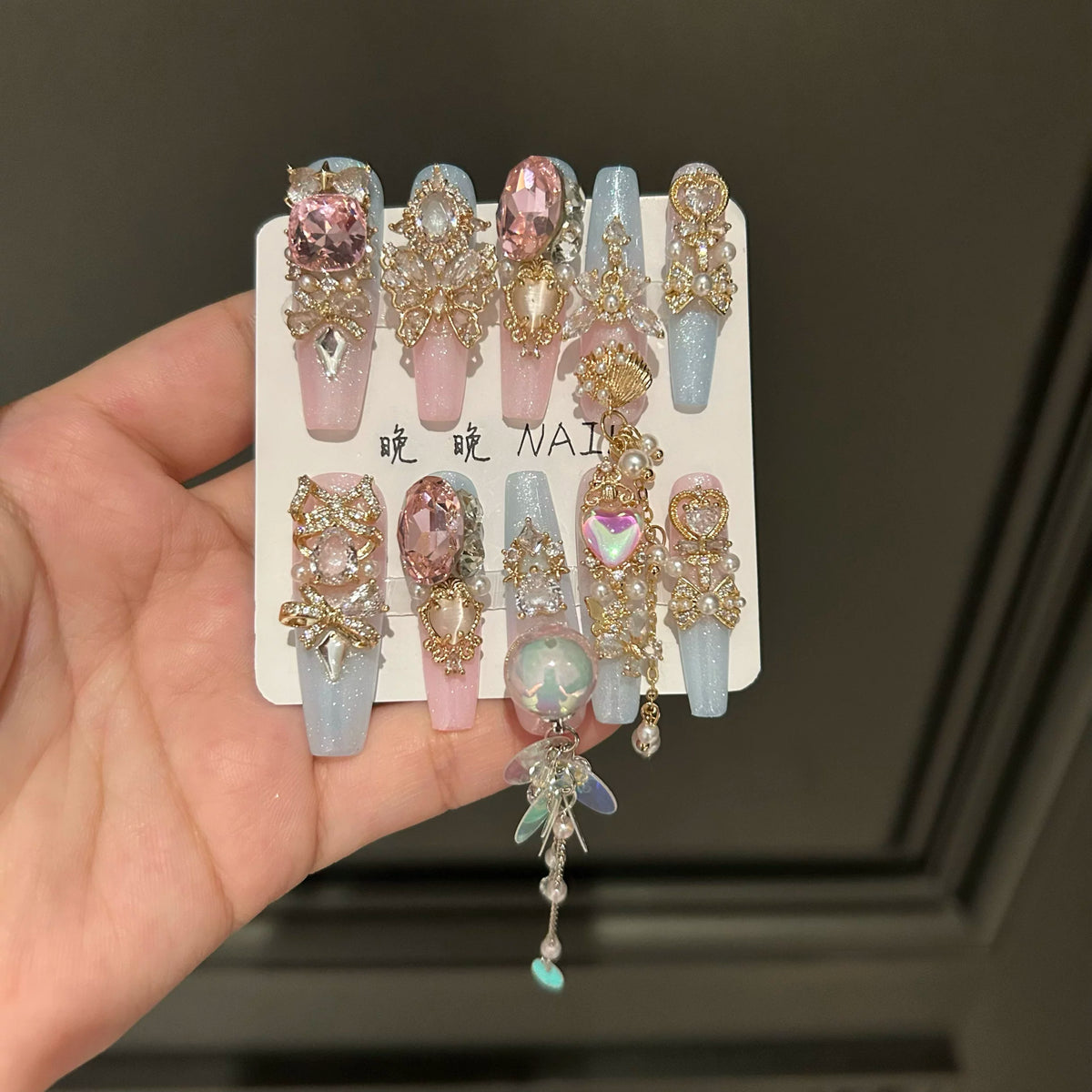 Handmade press-on nails, premium full zircon nail art accessories, dongzhou diamond luxury nail art, high-end style