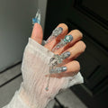 Hand-worn nail Glazed nail Crushed ice Blue bow Nail patch Finished fake nail
