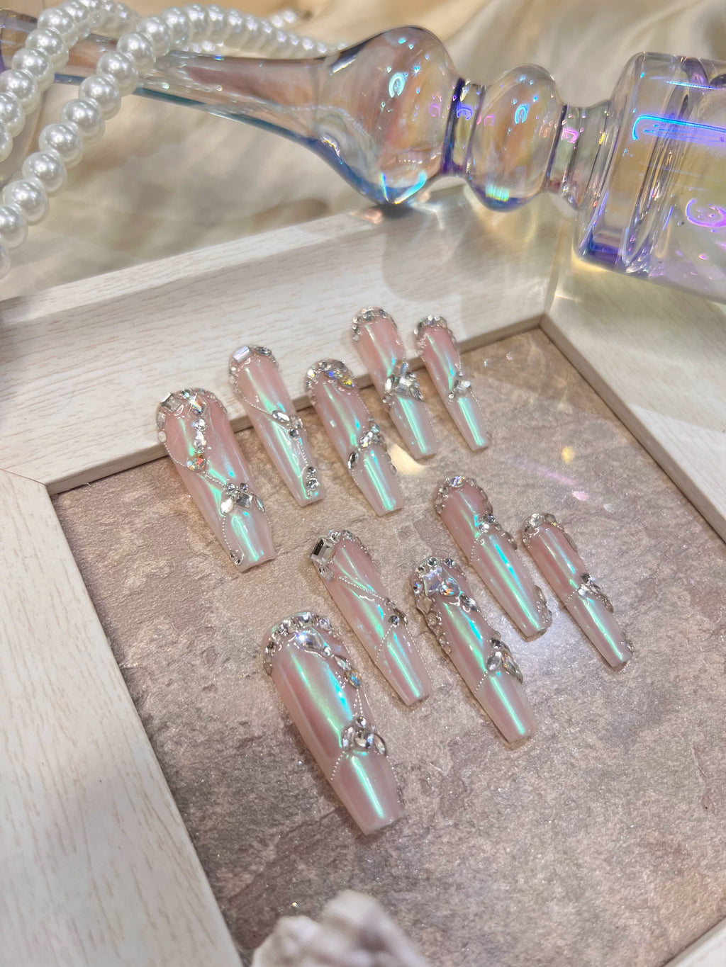 Temperament luxury full diamond steel ball spell diamond aurora powder gradual change full zircon diamond handmade wear nail custom nail manicure