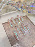 Temperament luxury full diamond steel ball spell diamond aurora powder gradual change full zircon diamond handmade wear nail custom nail manicure