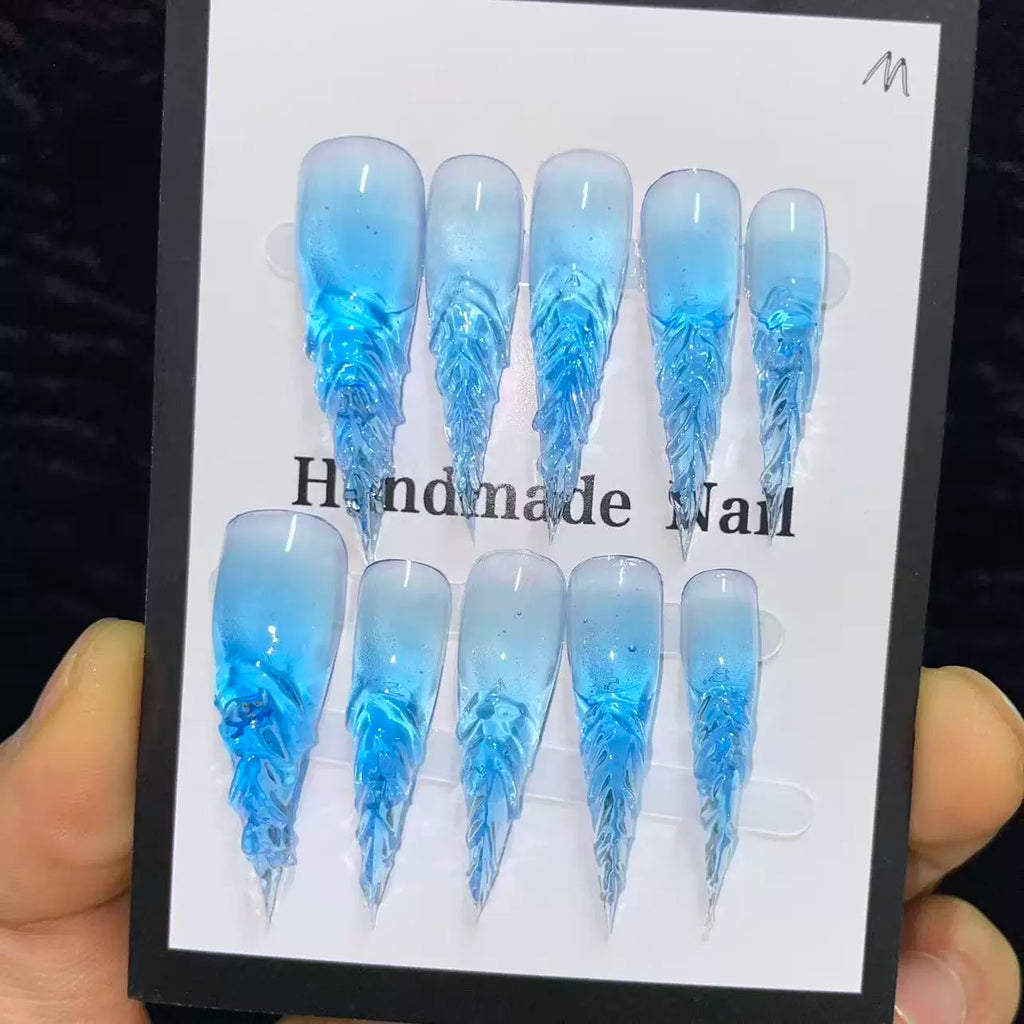 Glacier glazed transparent blue super cool dragon claw manicure white super long beast armor dragon armor wolf claw cat claw handmade wear armor