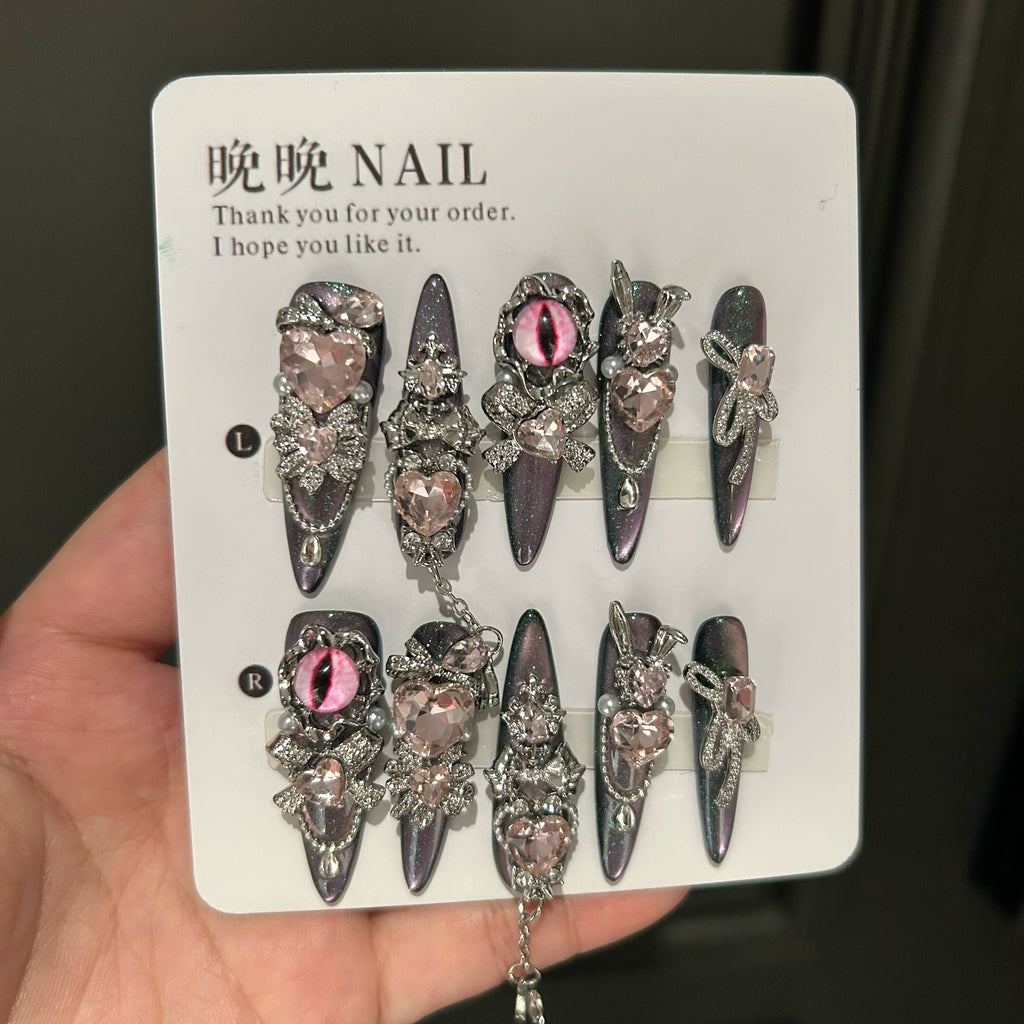 Handmade halloween press-on nails - original gradient pink luxury manicure, new collection, whitening, high-end cat eye effect