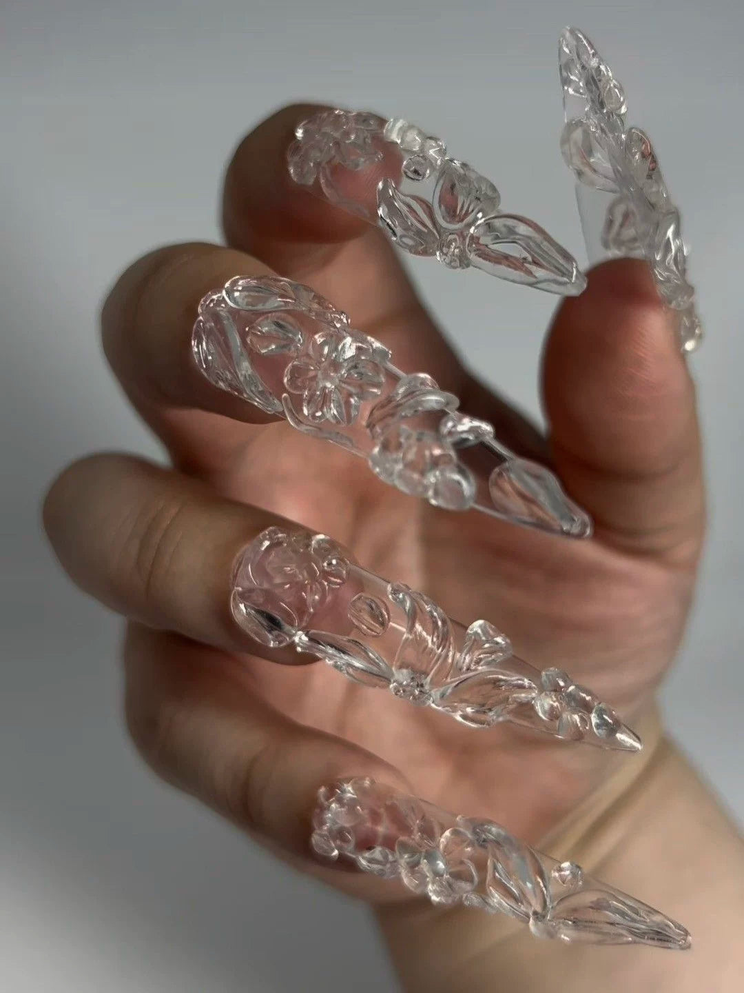 New long water droplet nail piece transparent water droplet wearing armor Internet celebrity shooting photo props hand jewelry fingernail decoration
