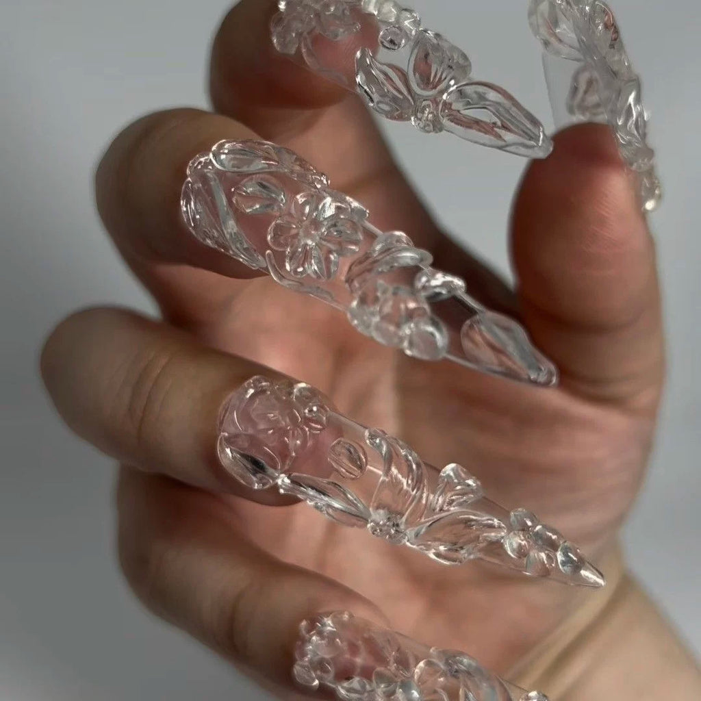 New long water droplet nail piece transparent water droplet wearing armor Internet celebrity shooting photo props hand jewelry fingernail decoration