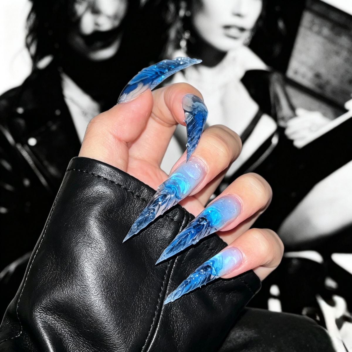 Glacier glazed transparent blue super cool dragon claw manicure white super long beast armor dragon armor wolf claw cat claw handmade wear armor