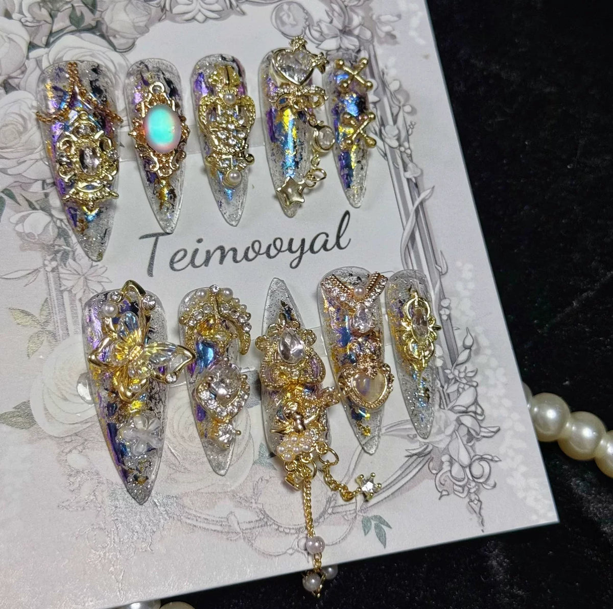 Real shot golden Miaojiang flash diamond temperament manicure baroque transparent wearing armor