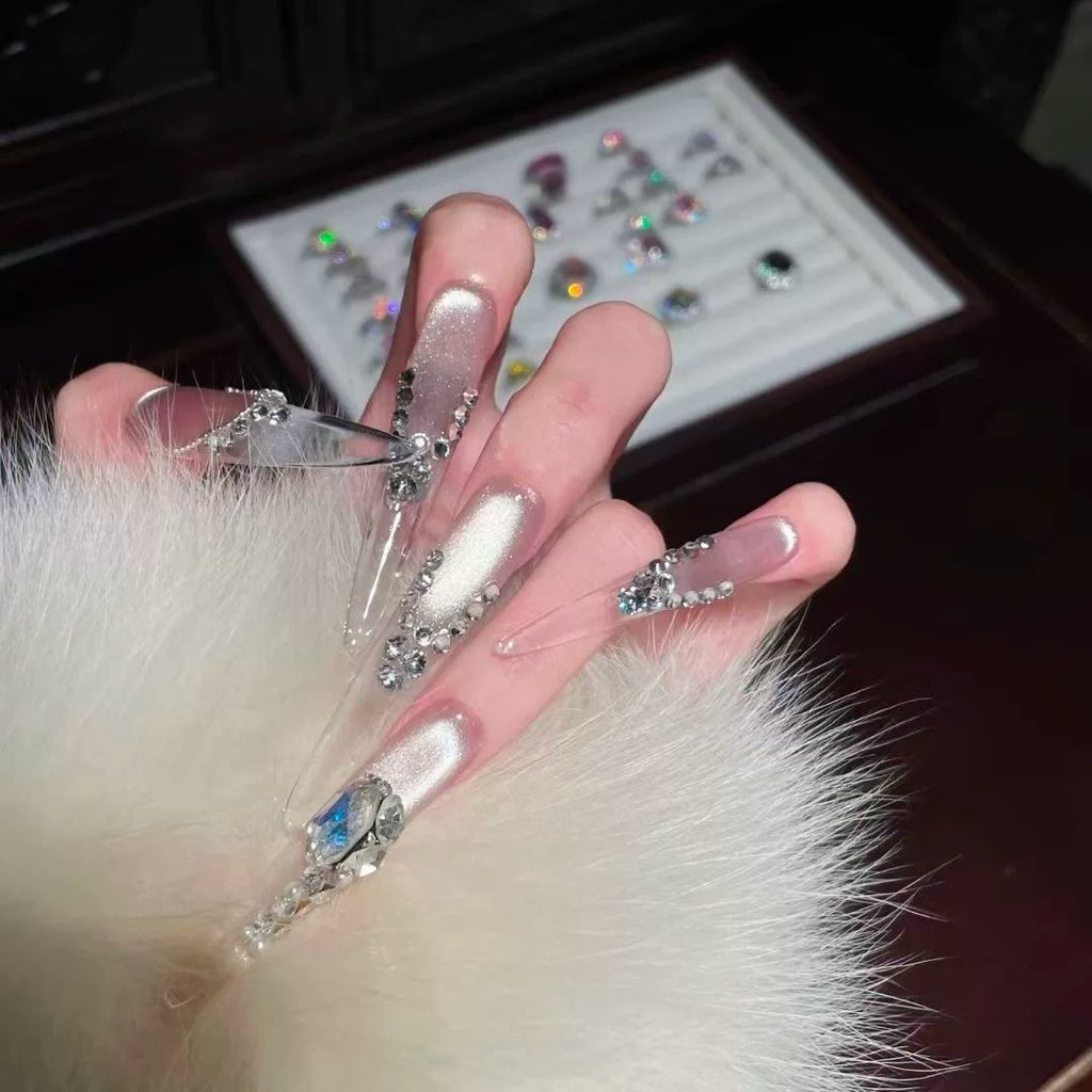 Super Immortal Atmosphere Shining Aurora Full Diamond Cat's Eye Pure Handmade Wedding Photos Nail Art Wear Nail Art