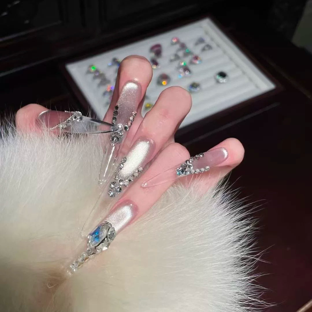 Super Immortal Atmosphere Shining Aurora Full Diamond Cat's Eye Pure Handmade Wedding Photos Nail Art Wear Nail Art